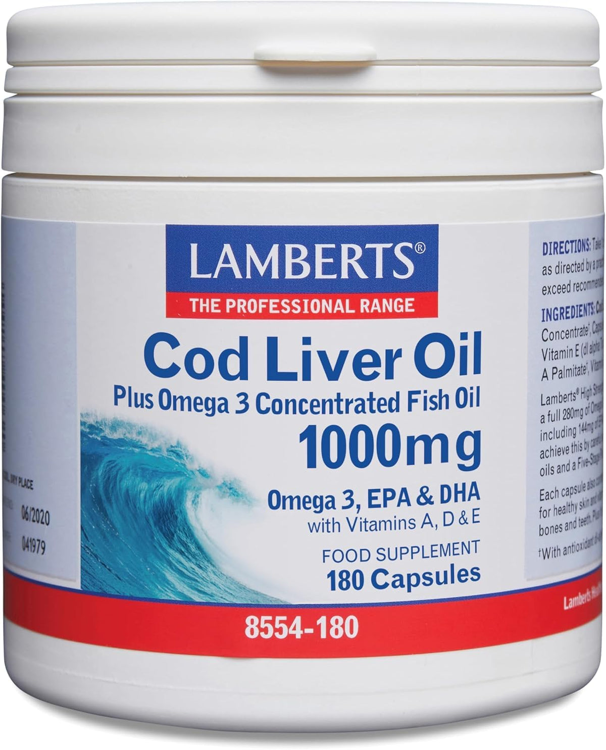 Lamberts Cod Liver Oil 1000mg Omega-3 - 180 Capsules