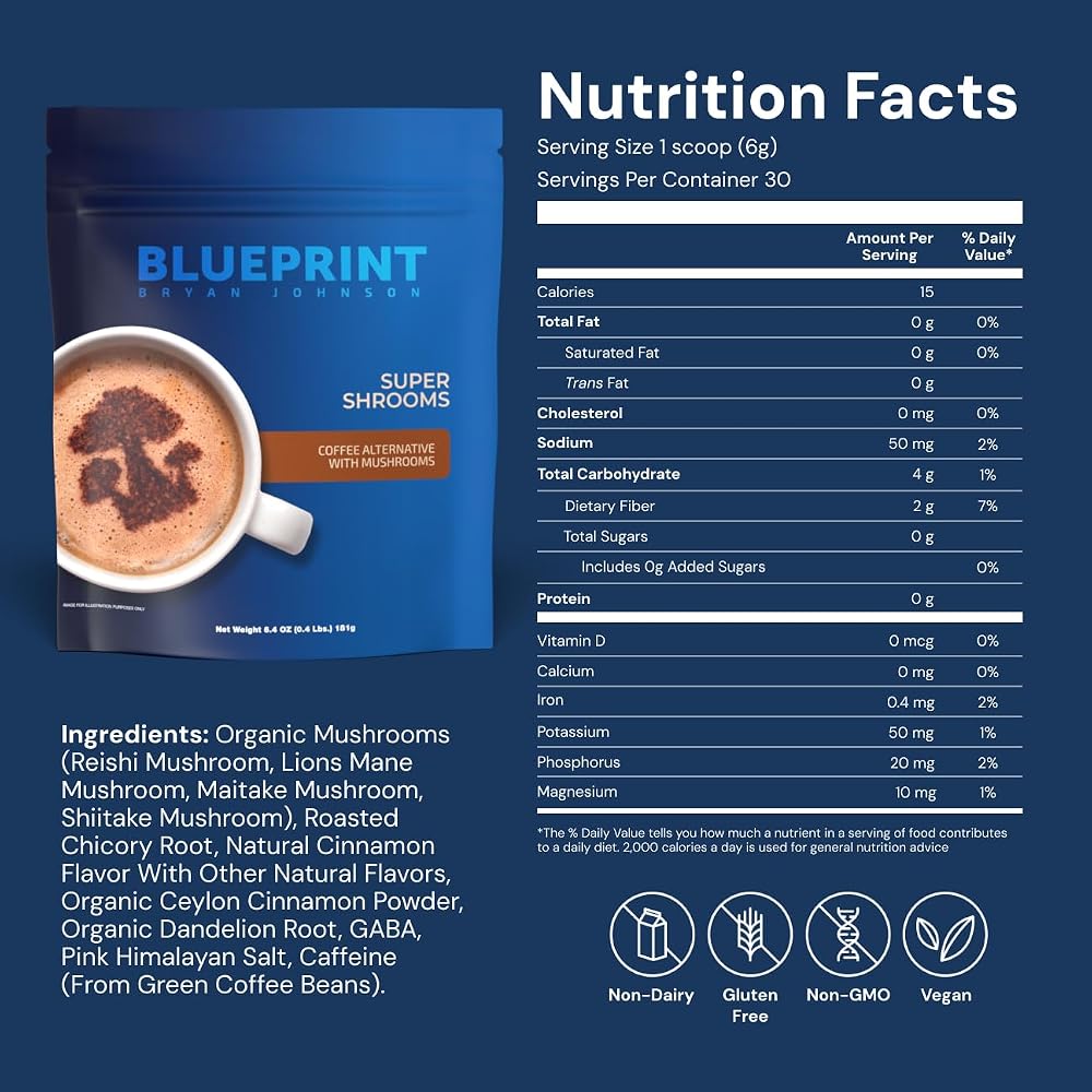 Blueprint Bryan Johnson Super Shroom Coffee – 70mg Caffeine – 30 Servings - image 2