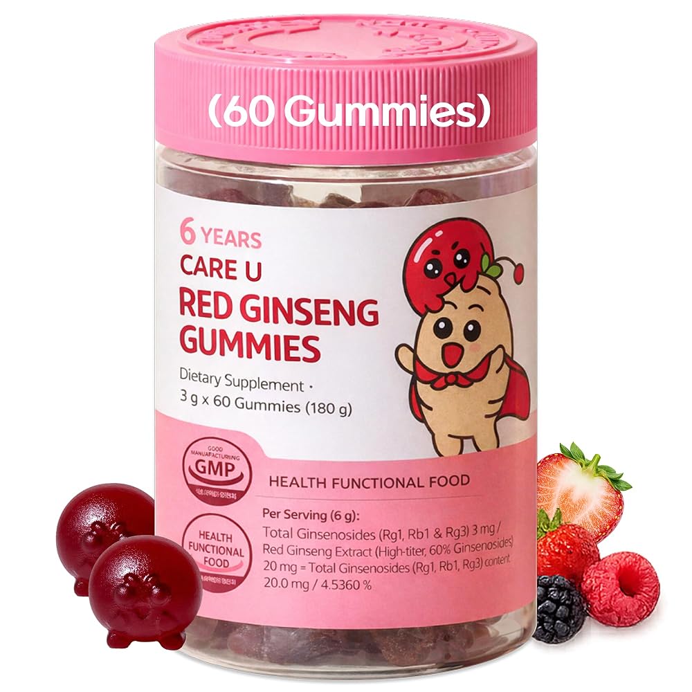 CARE U Korean Red Ginseng Gummies for Kids - 60 Count