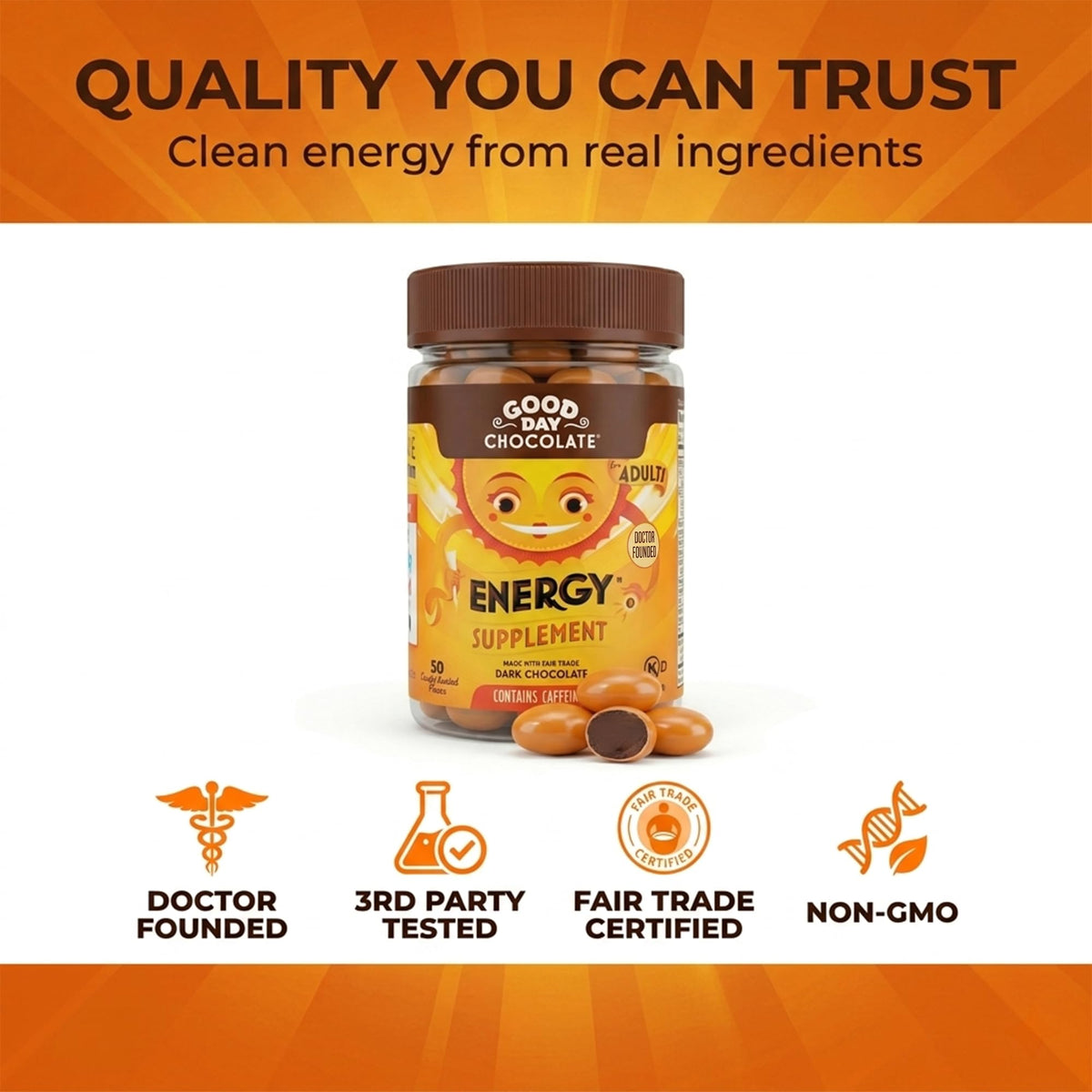 Good Day Chocolate Energy Supplements Caffeine Chocolate - 50 Count - image 4