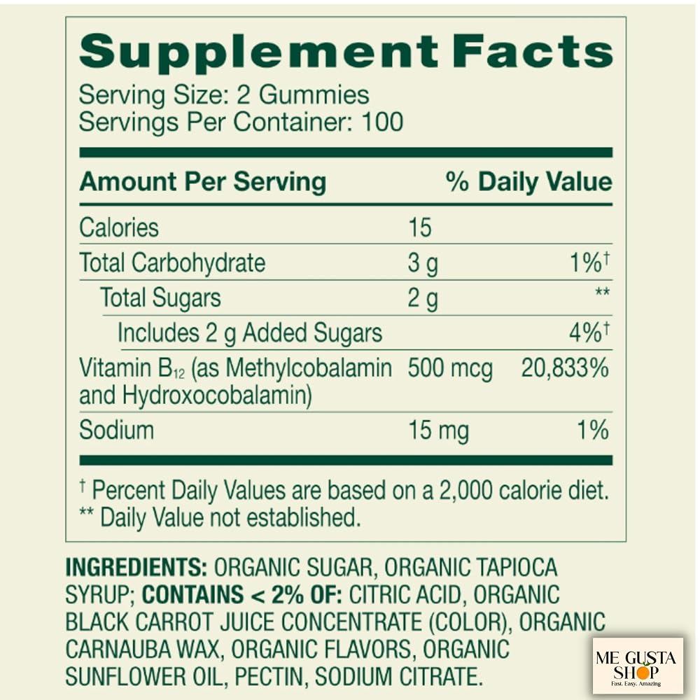 ME GUSTA SHOP Spring Valley B12 500 mcg Gummies Raspberry Flavor - 200 Gummies - image 2