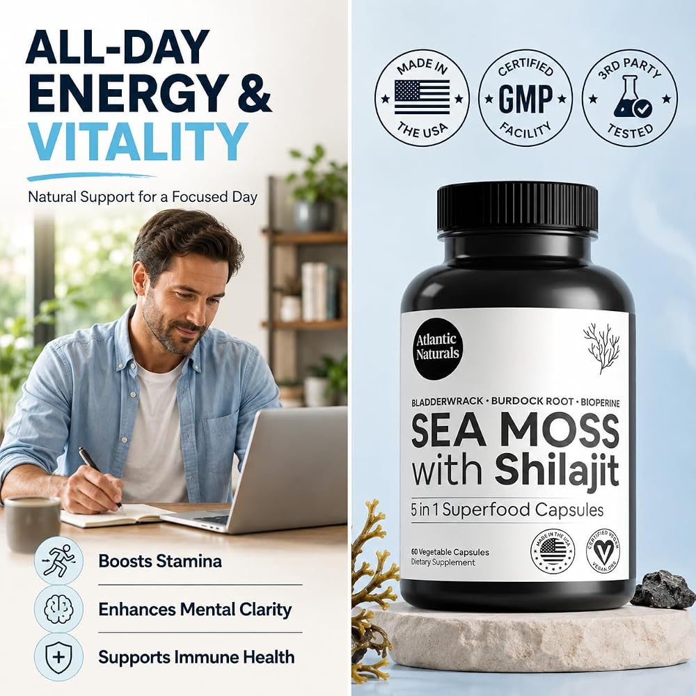 Atlantic Naturals Irish Sea Moss & Shilajit Capsules - 60 Count - image 2