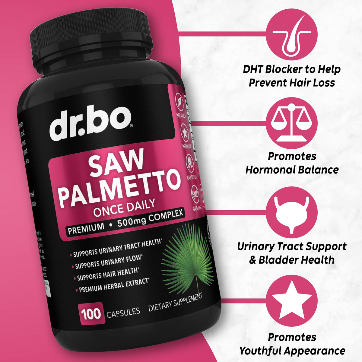 DR. BO Saw Palmetto for Women Hair Loss - 100 Capsules - image 2