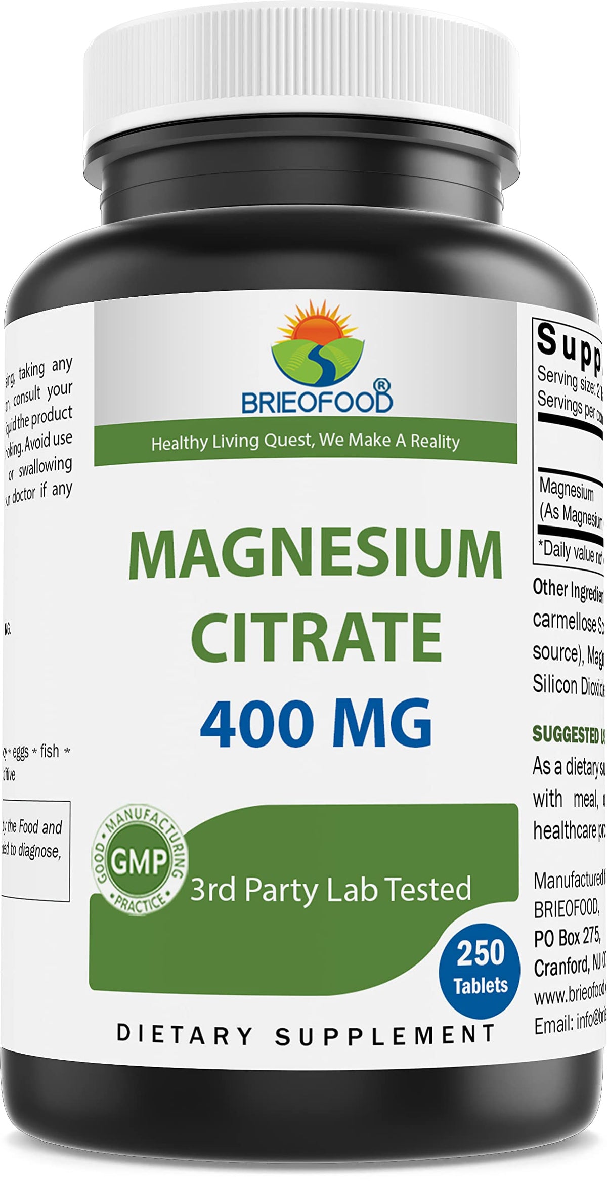 Brieofood Magnesium Citrate 400 mg - 250 Tablets