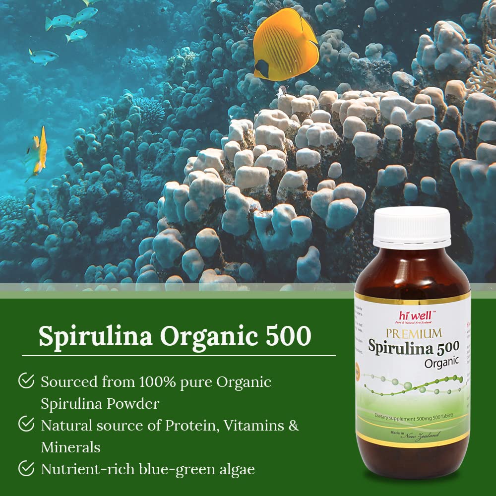 Hi Well Premium Spirulina 500mg Organic - 500 Tablets - image 4