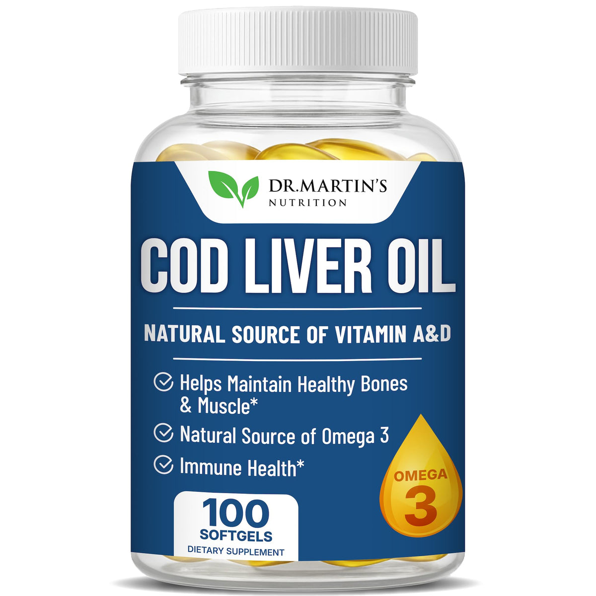 Dr. Martin's Nutrition Cod Liver Oil Softgels Omega-3 - 100 Softgels