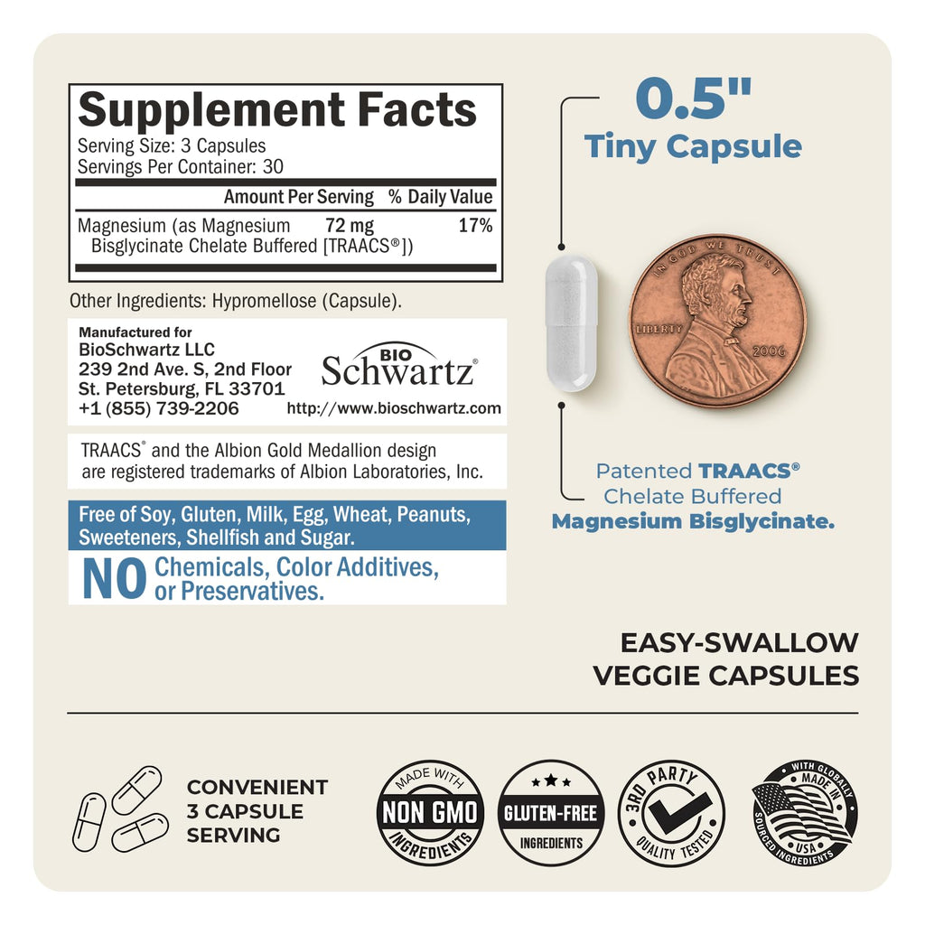 BioSchwartz Magnesium Bisglycinate 100% Chelate - 90 Capsules - image 6