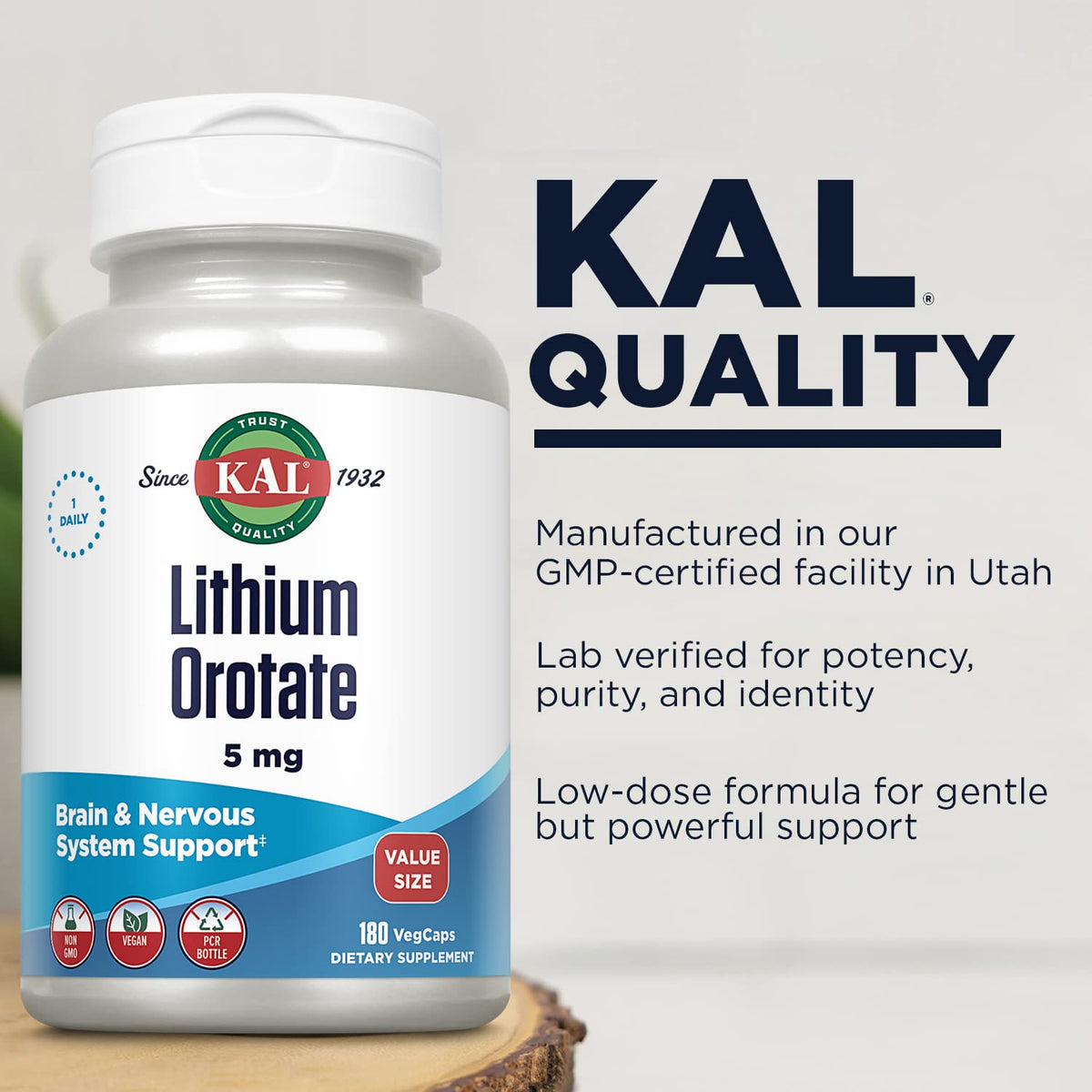 KAL Lithium Orotate 5 mg - 180 Vegetarian Capsules - image 4