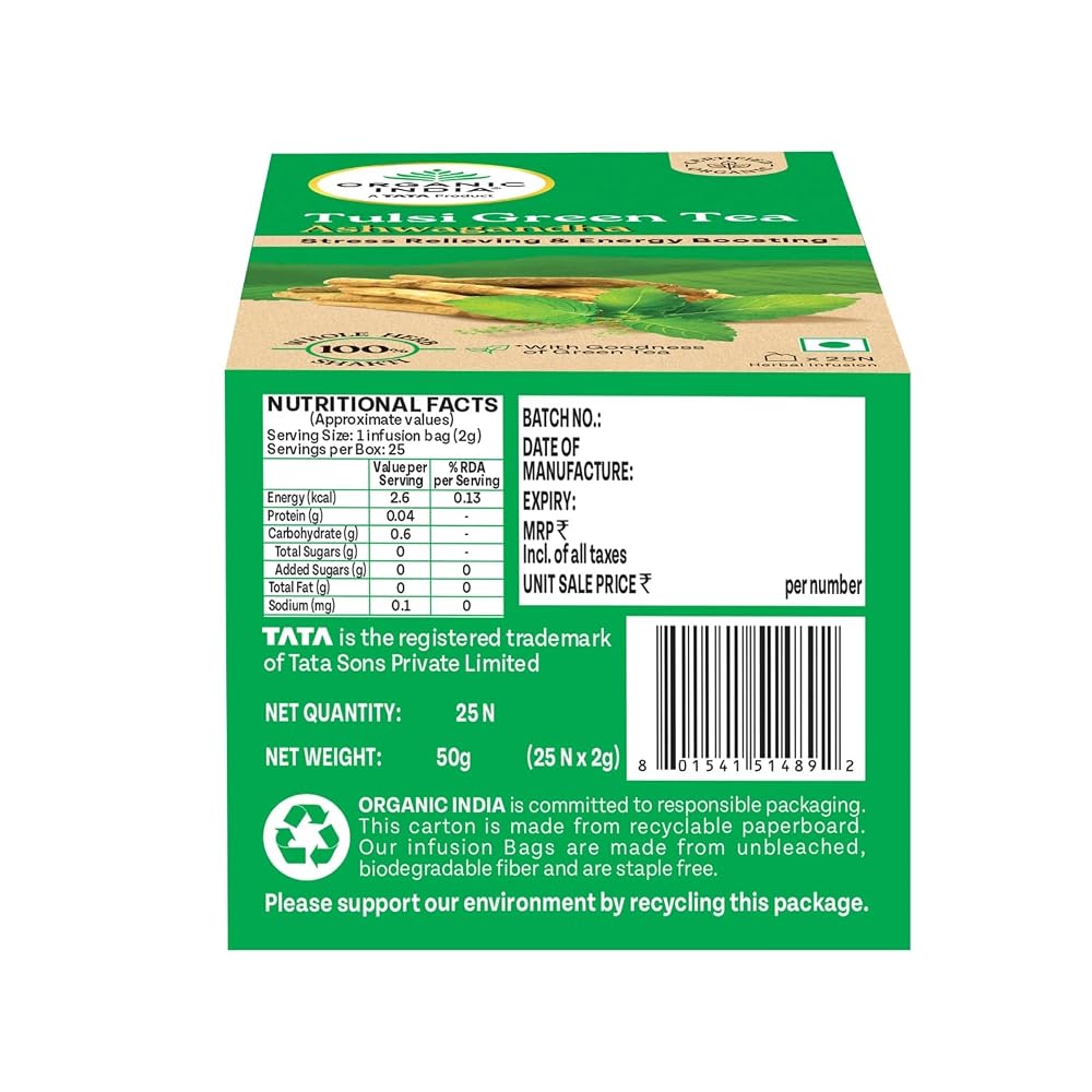 Organic India Tulsi Green Tea with Ashwagandha - 25 Tea Bags - image 3