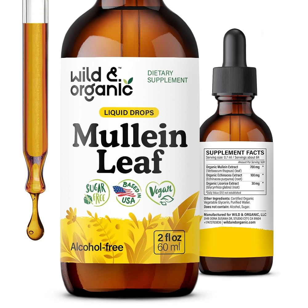 Wild & Organic Mullein Leaf Tincture - Lung Detox - Organic Mulein