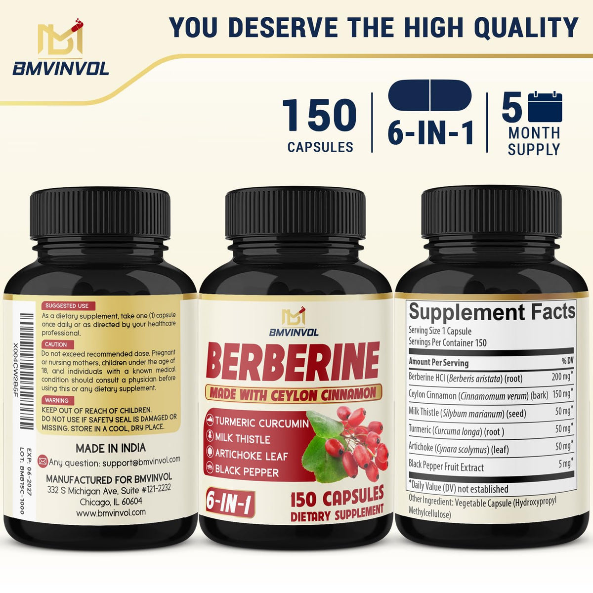 BMVINVOL Berberine Capsules with Ceylon Cinnamon