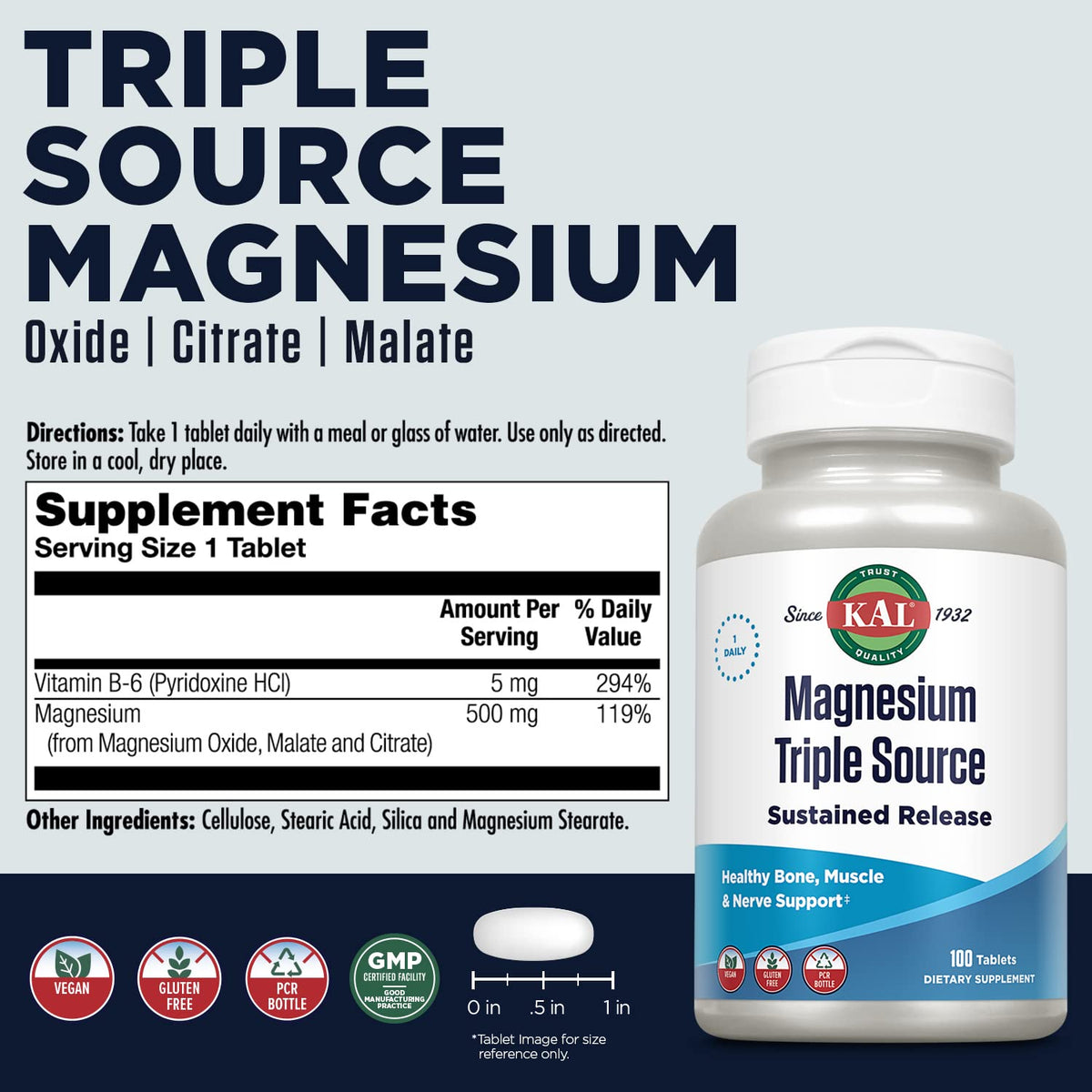KAL Triple Source Magnesium Complex - 100 Tablets - image 2