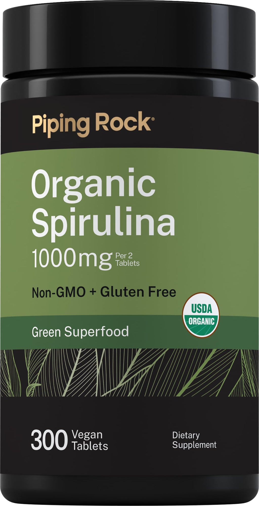 Piping Rock Organic Spirulina 1000mg - 300 Tablets