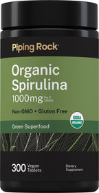 Piping Rock Organic Spirulina 1000mg - 300 Tablets