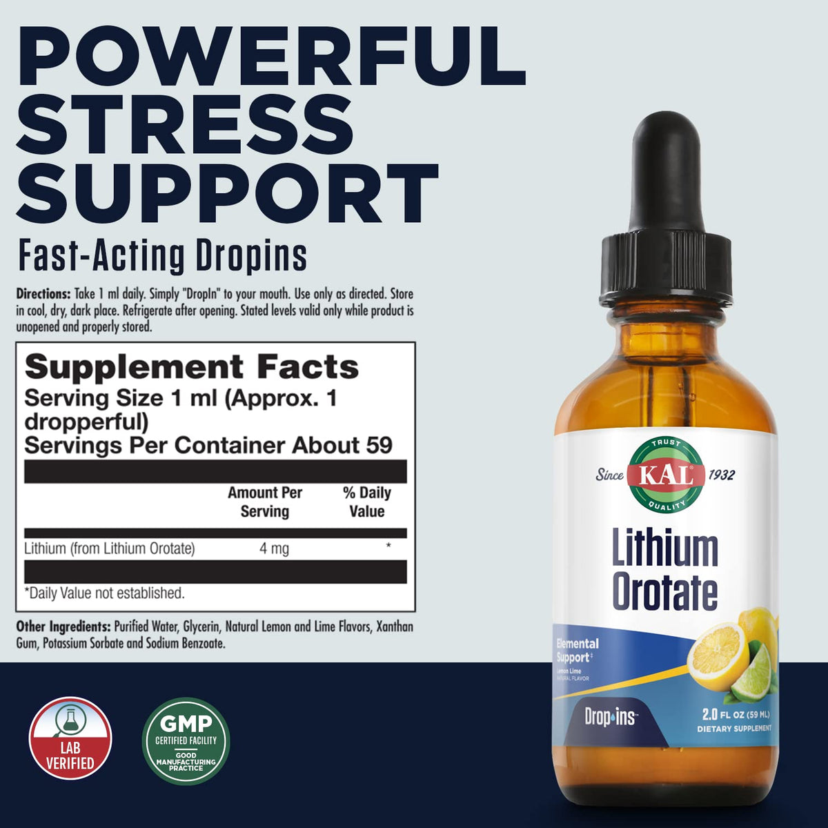 KAL Lithium Orotate Dropins Liquid for Mood Support - 2 Fl Oz - image 2