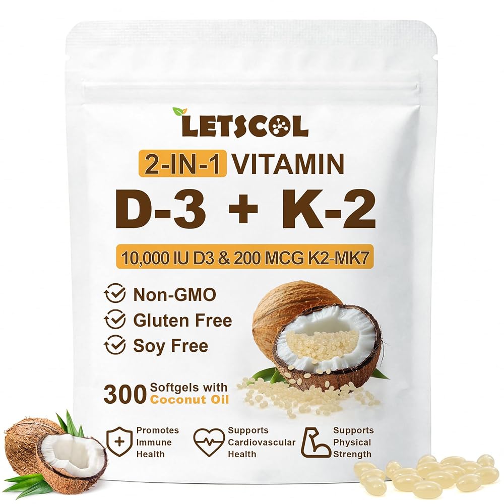 LETSCOL 2-in-1 Vitamin D3 K2 Supplement Softgel