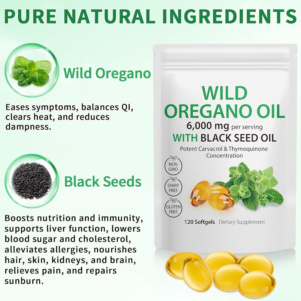 Tooffi Oil of Oregano Capsules - 2 in 1 6000mg Oil of Oregano