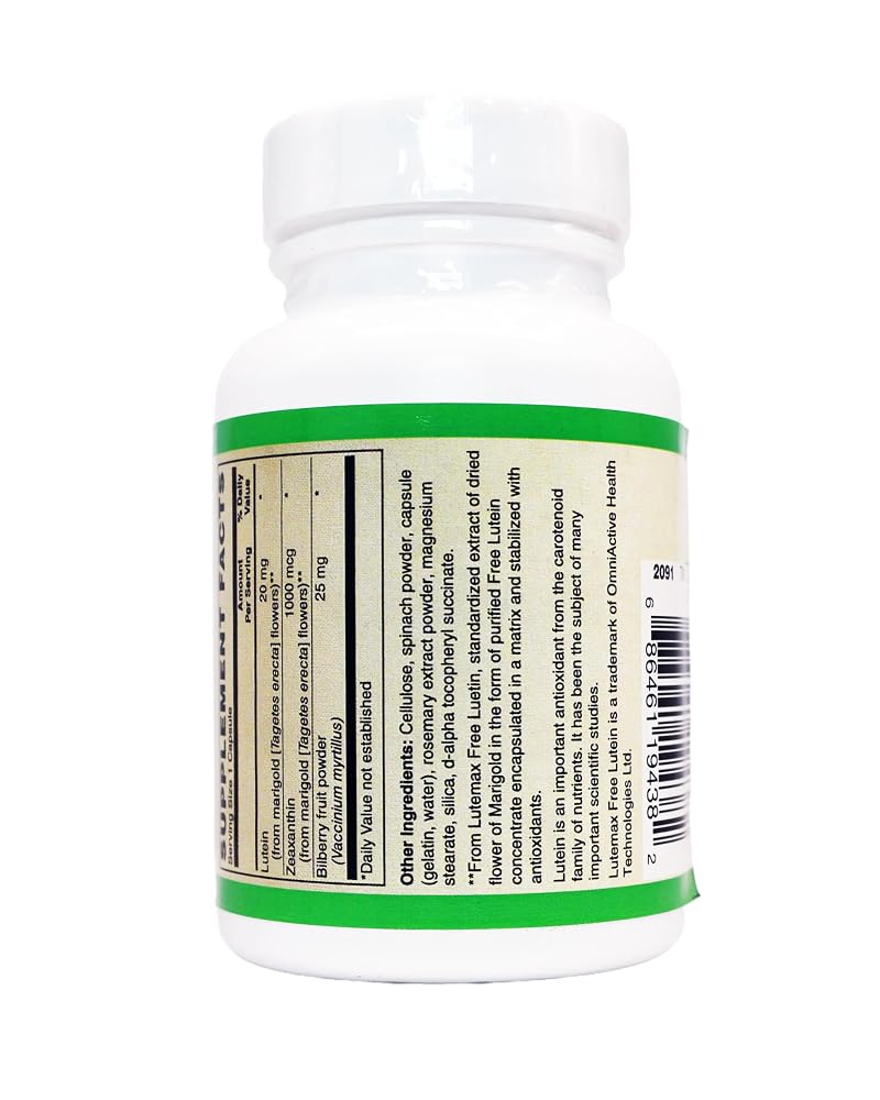 AlchePharma Lutein Plus 20 mg with Zeaxanthin and Bilberry - 30 Capsules - image 4