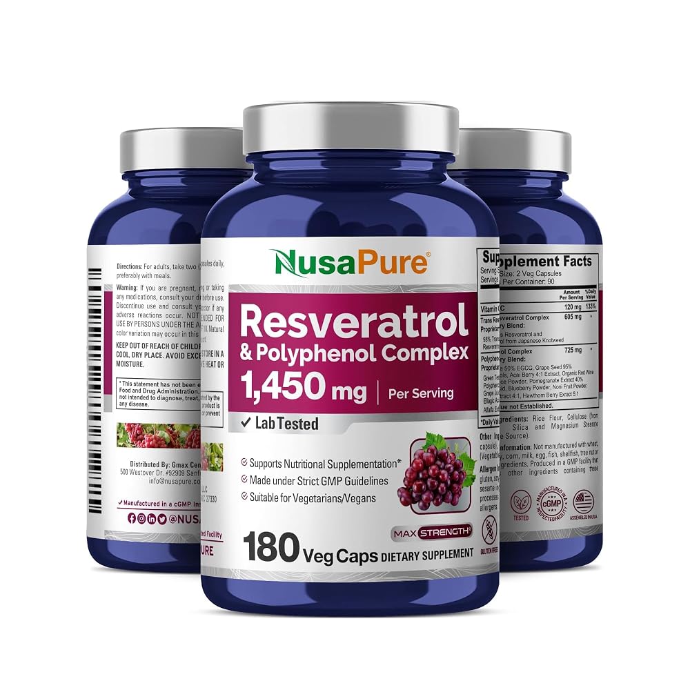 NusaPure Resveratrol & Polyphenol 1450mg - 180 Vegetarian Capsules - image 4