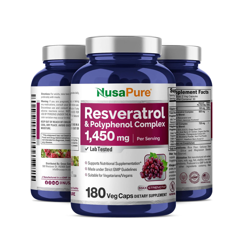 NusaPure Resveratrol & Polyphenol 1450mg - 180 Vegetarian Capsules - image 4
