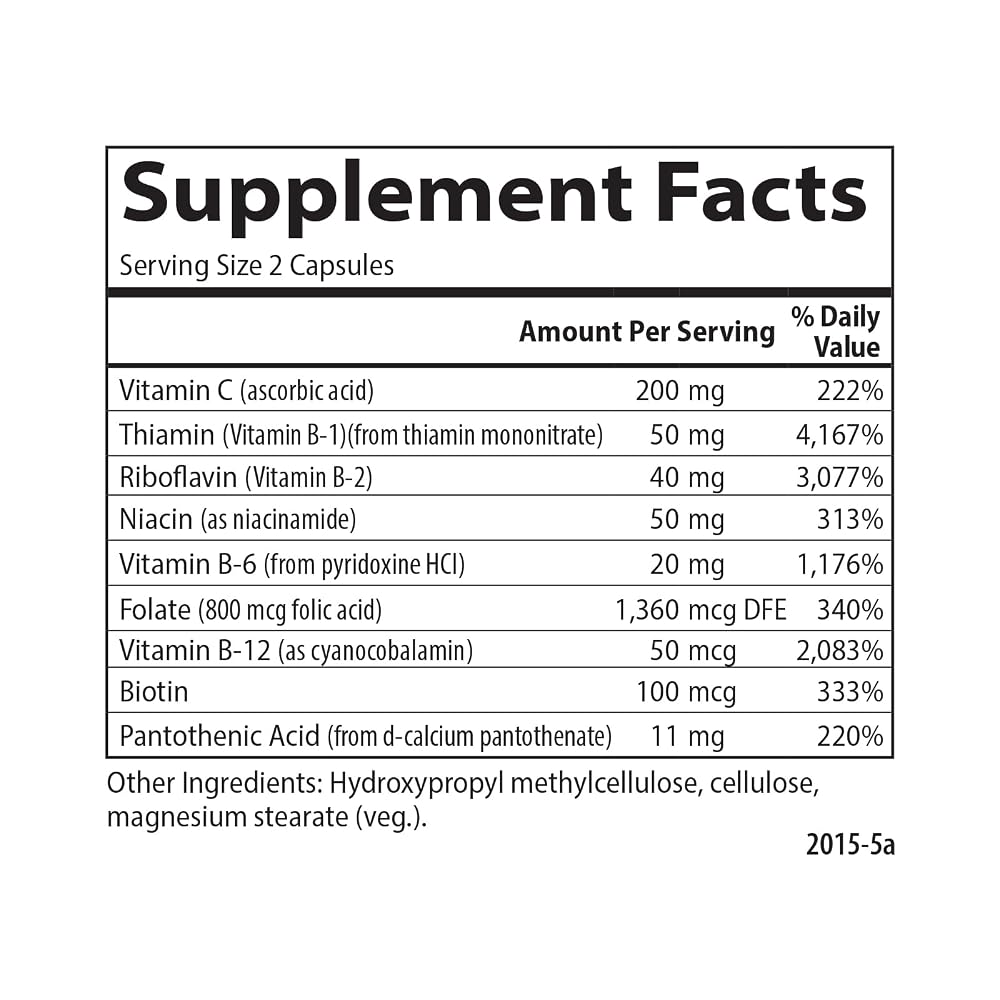 Carlson B Complex Balanced B Vitamins with Vitamin C - 180 Vegetarian Capsules - image 4