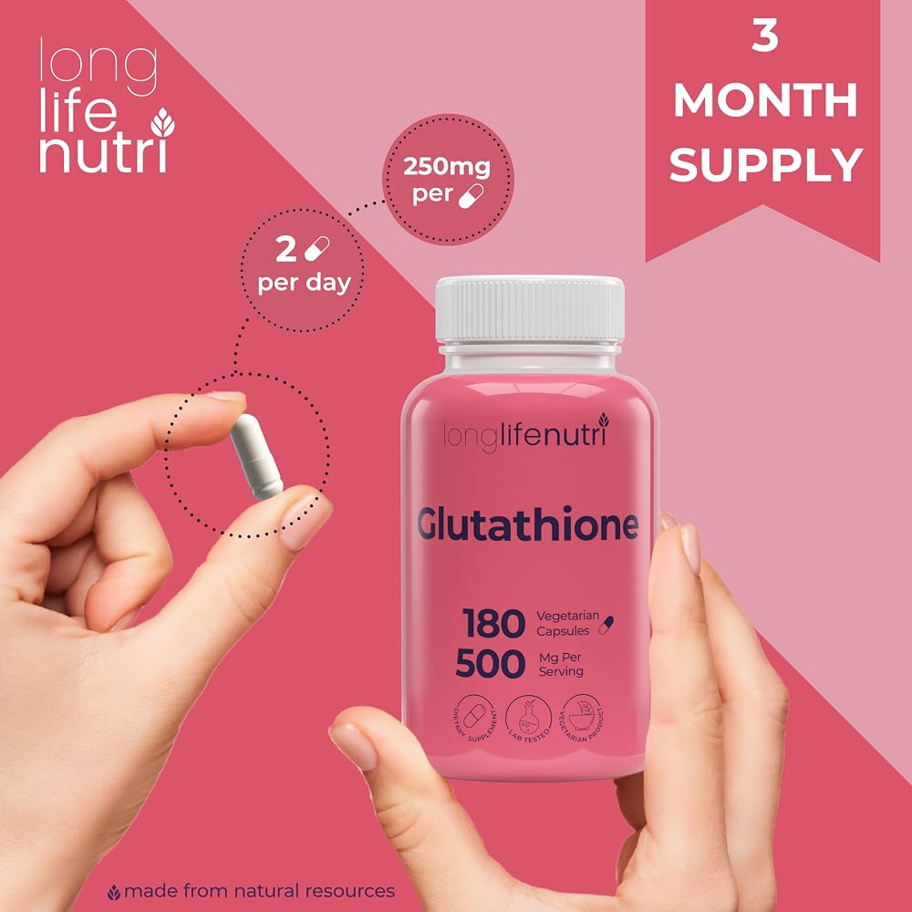 LongLifeNutri Reduced Glutathione 500mg Antioxidant - 180 Capsules - image 5