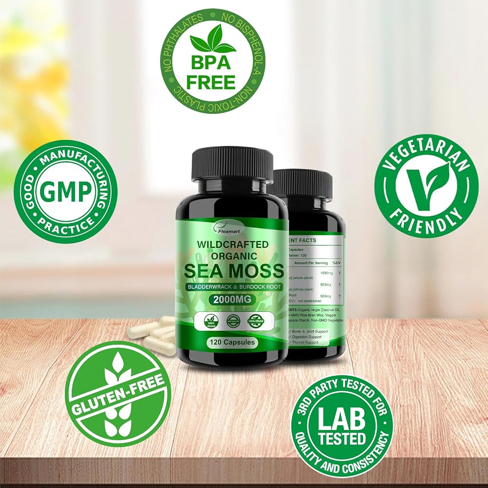 Fleamart Sea Moss Capsules Wildcrafted Bladderwrack Burdock Root