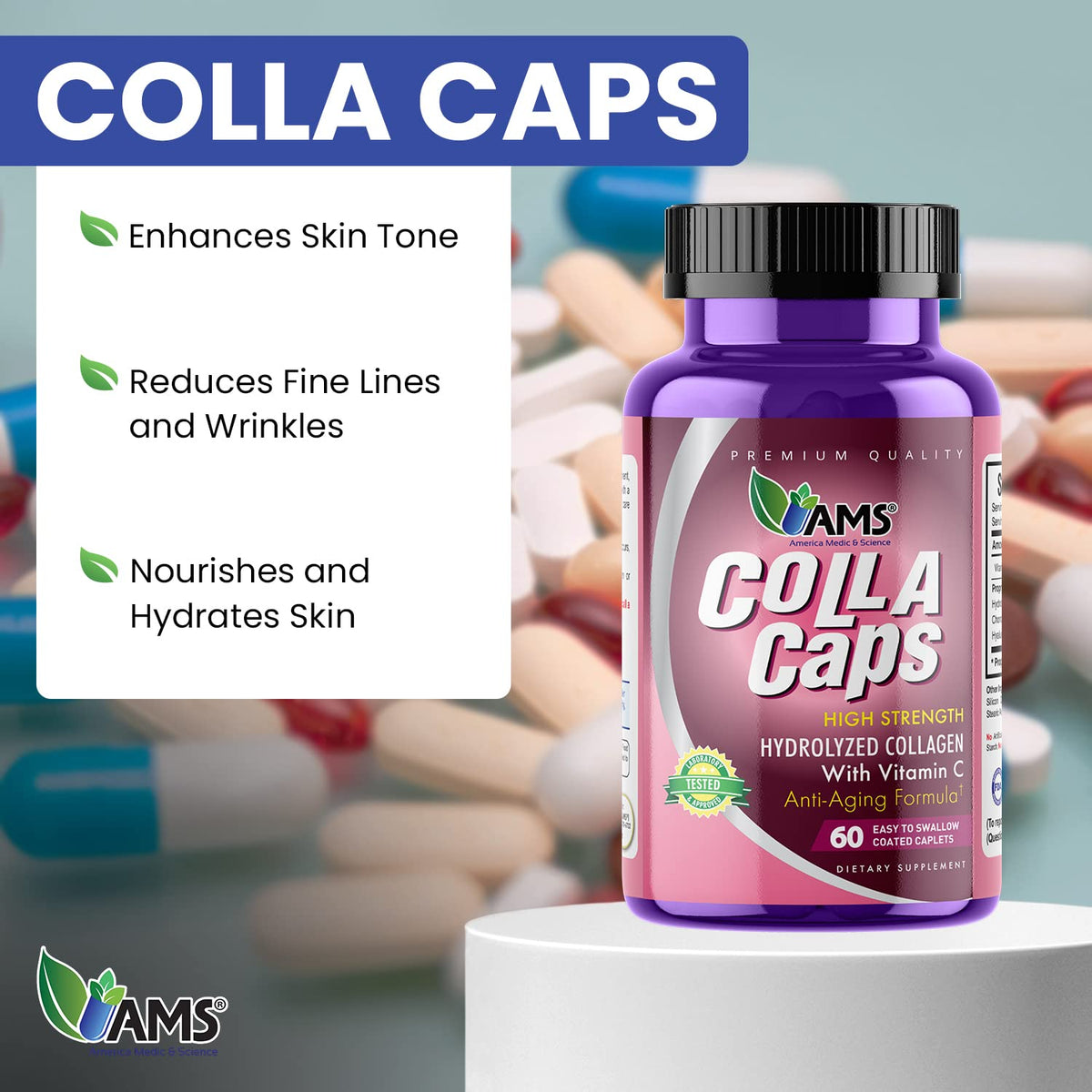 America Medic & Science Colla Caps Collagen Supplement - 60 Caplets - image 2
