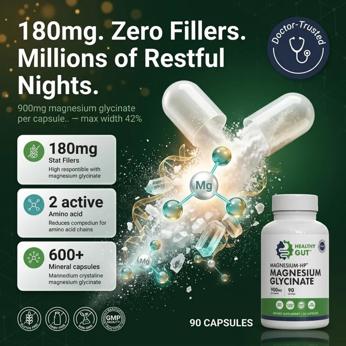 Healthy Gut Magnesium Glycinate - 90 Capsules - image 5