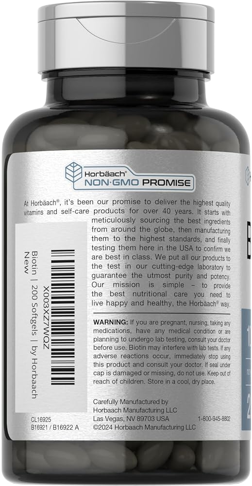 Horbäach Biotin 10000 mcg Vitamin B7 - 200 Softgels - image 3