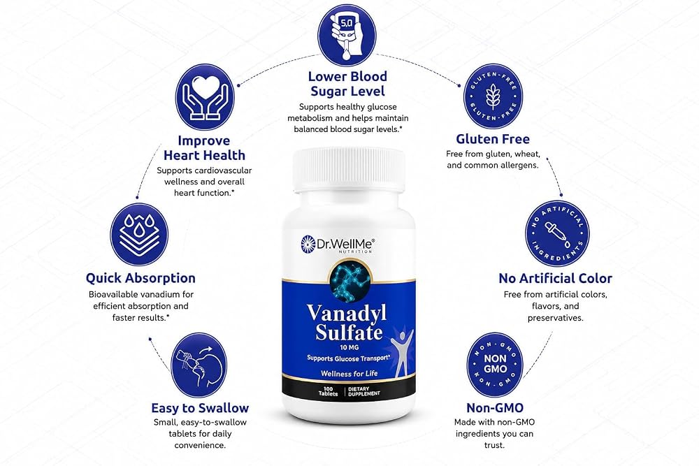 DR WELLME NUTRITION Vanadyl Sulfate 10mg - 300 Tablets - image 6