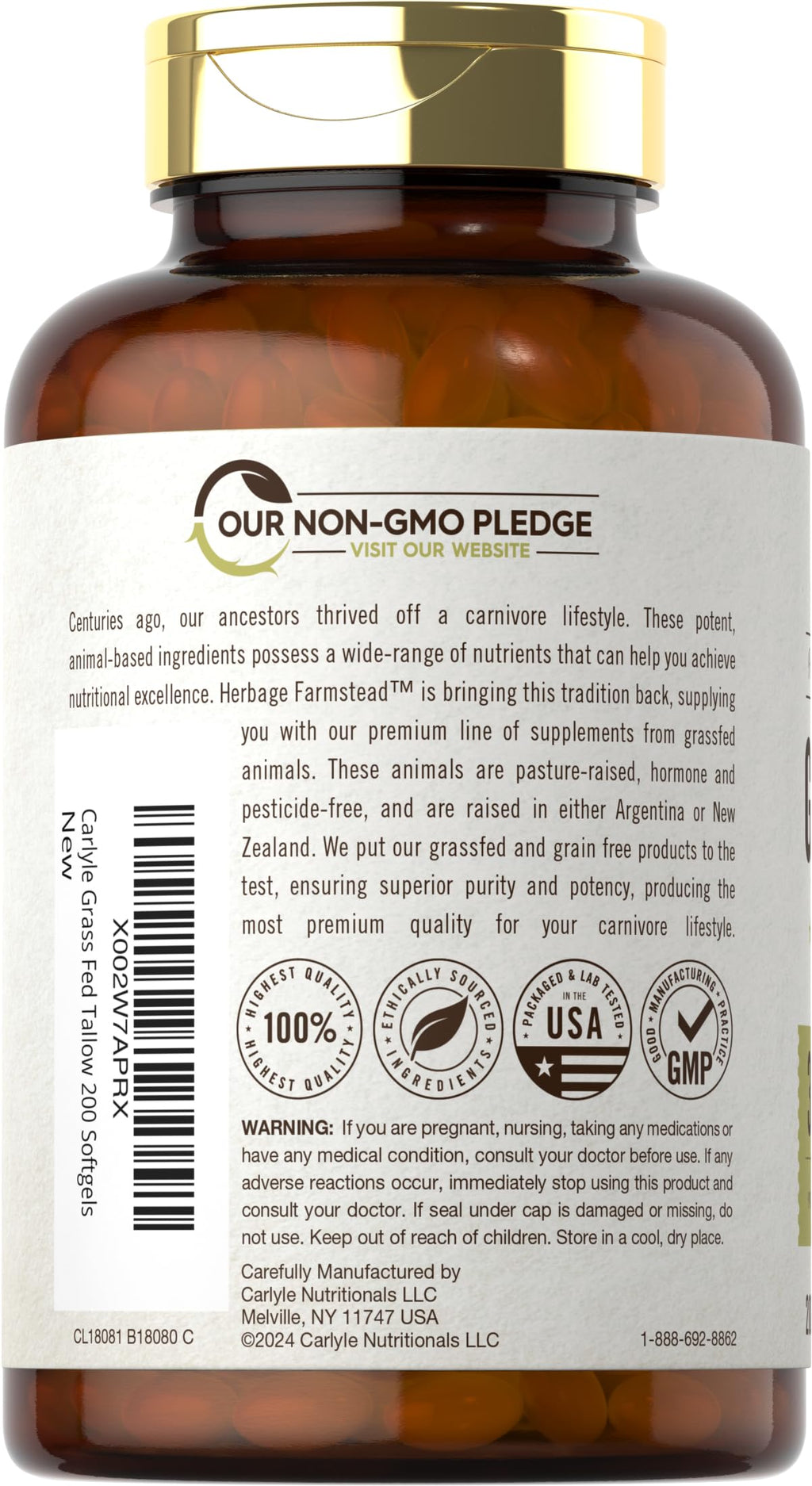Carlyle Grass Fed Beef Tallow 3120mg - 200 Softgels - image 3