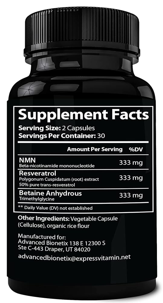 Advanced Bionetix NMN Resveratrol Betaine Capsules - 60 Count - image 6