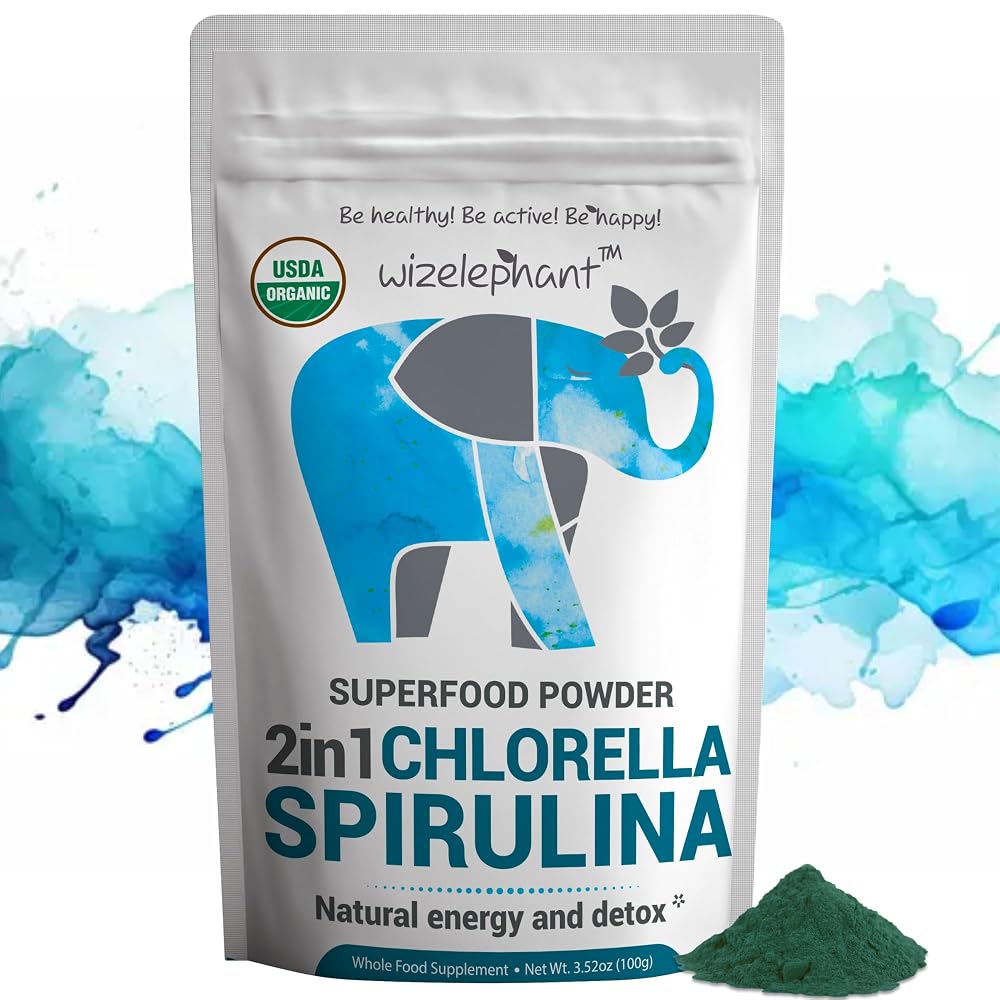 Wizelephant Chlorella Spirulina Powder Organic - 50 Servings