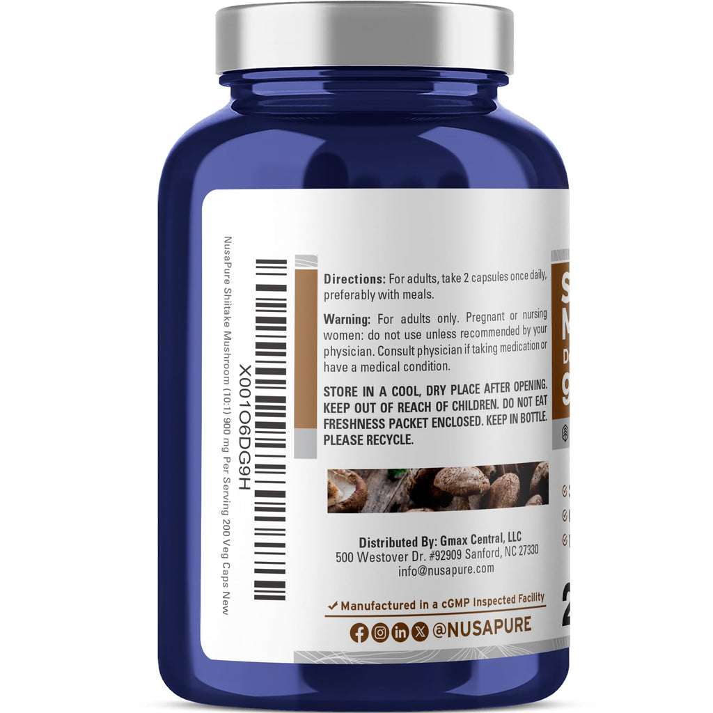 NusaPure Shiitake Mushroom 900mg - 200 Vegetarian Capsules - image 2
