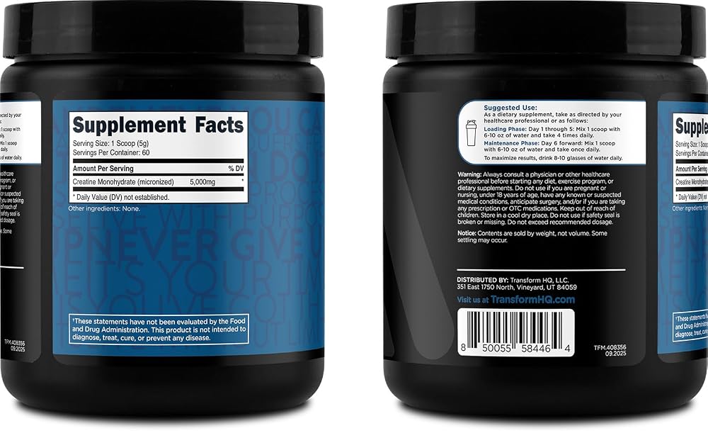 TransformHQ Creatine Monohydrate Powder Unflavored - 60 Servings - image 6