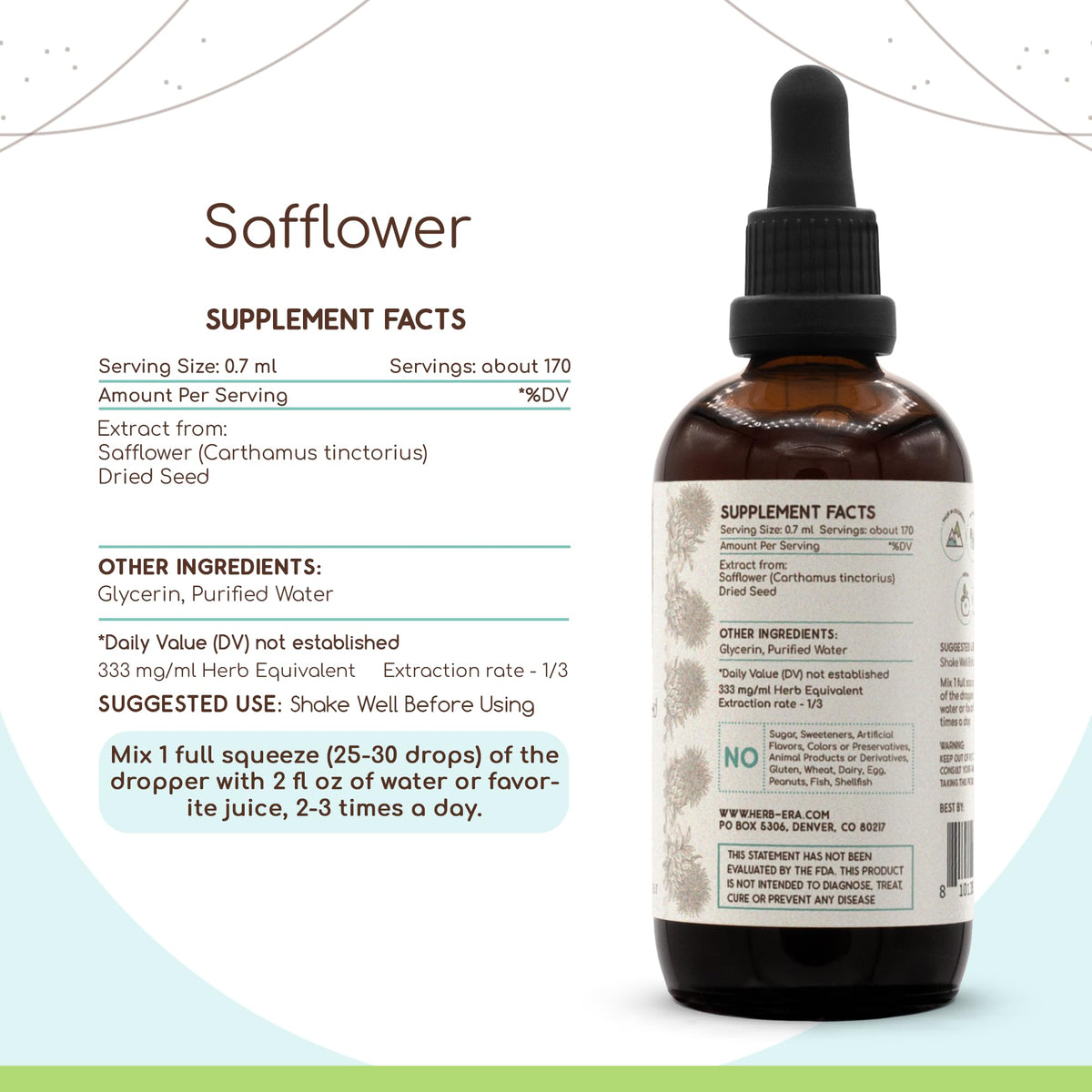 HerbEra Safflower Seed Alcohol-Free Herbal Extract Tincture