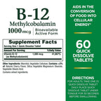 Nature's Bounty Vitamin B-12 1000mcg Quick Dissolve - 60 Tablets - image 2