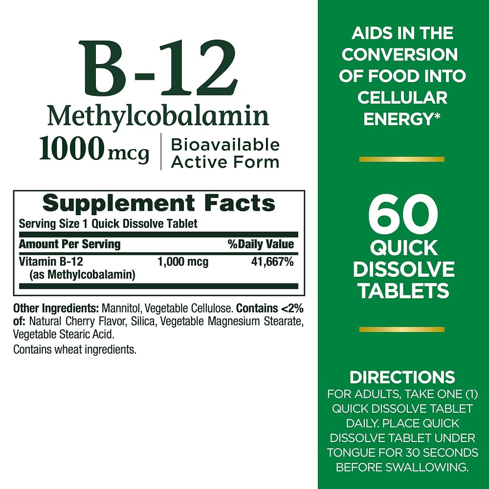 Nature's Bounty Vitamin B-12 1000mcg Quick Dissolve - 60 Tablets - image 2