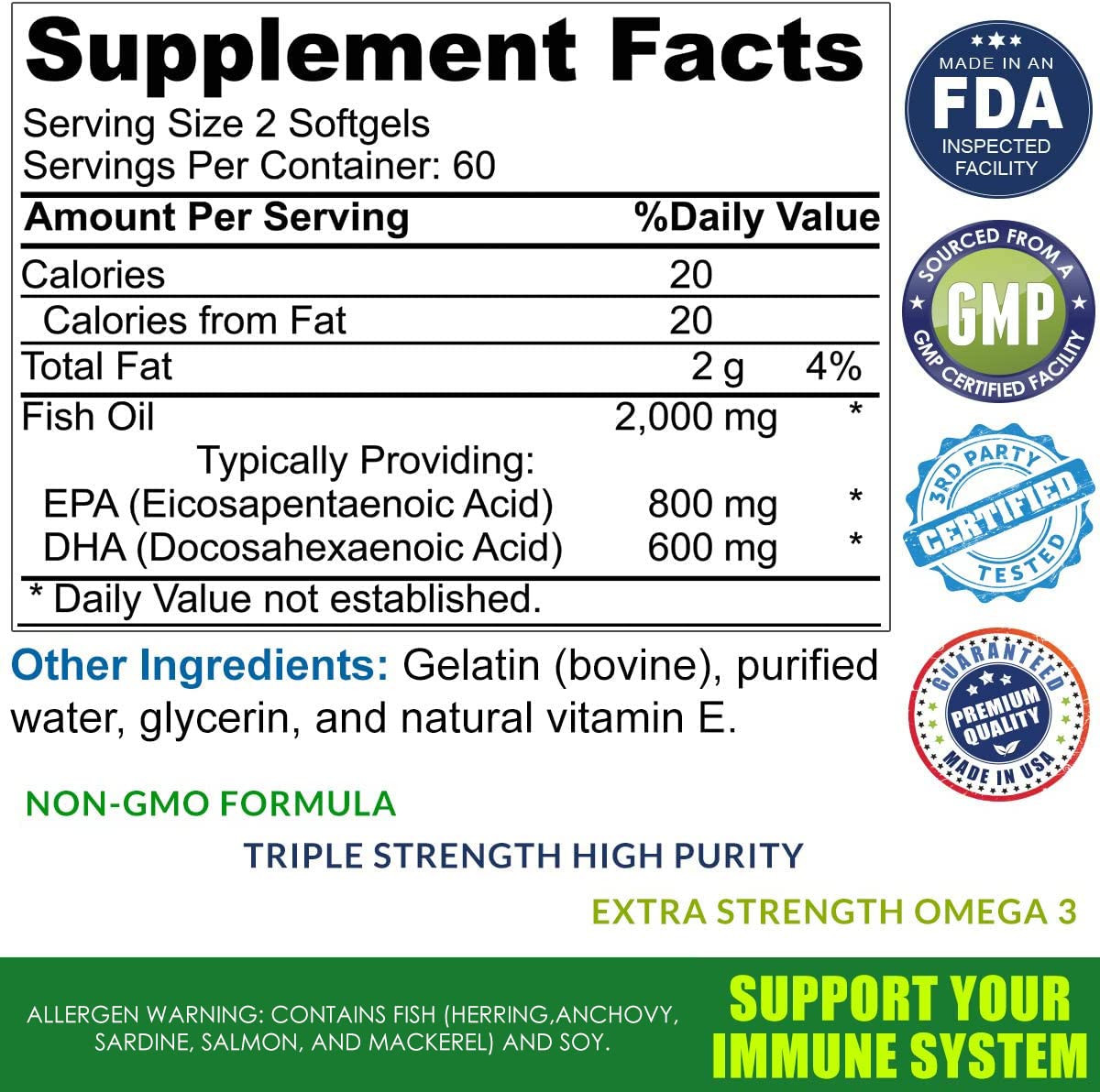 Total Activation Omega 3 Fish Oil 2000mg EPA DHA - 120 Softgels - image 3