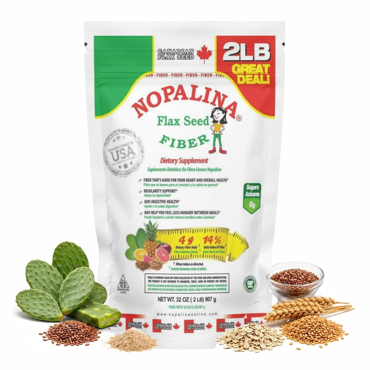 Nopalina Original Daily Fiber Powder for Digestive Balance - 60 Servings