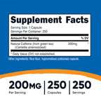 Nutricost Natural Caffeine 200mg - 250 Vegetarian Capsules - image 2