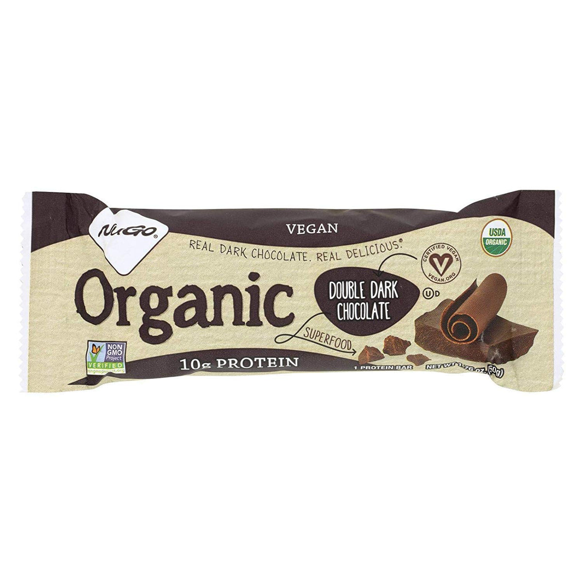 NuGo Nutrition Bar Organic Double Dark Chocolate - 12 Bars
