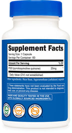 Nutricost PQQ (Pyrroloquinoline Quinone) Capsules 20mg - Veggie