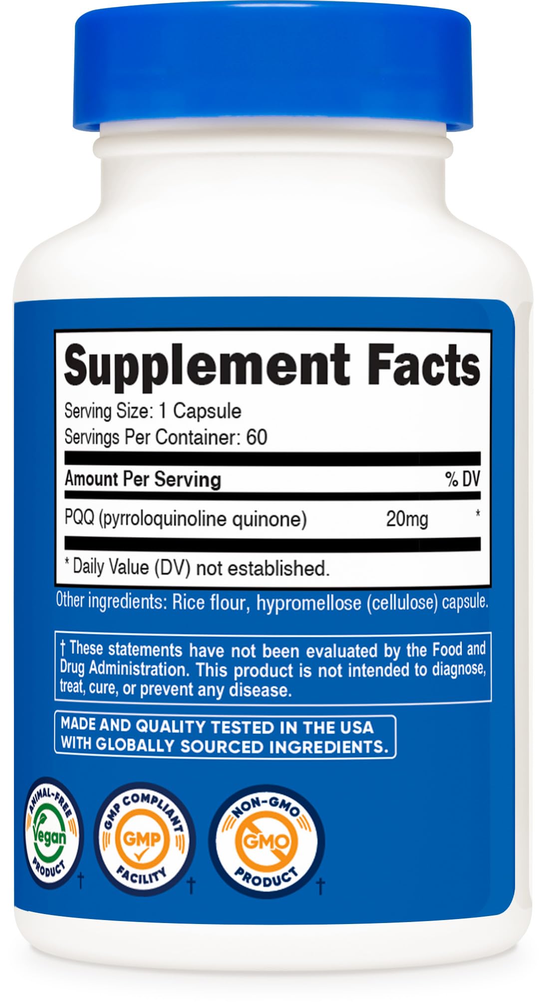 Nutricost PQQ (Pyrroloquinoline Quinone) Capsules 20mg - Veggie