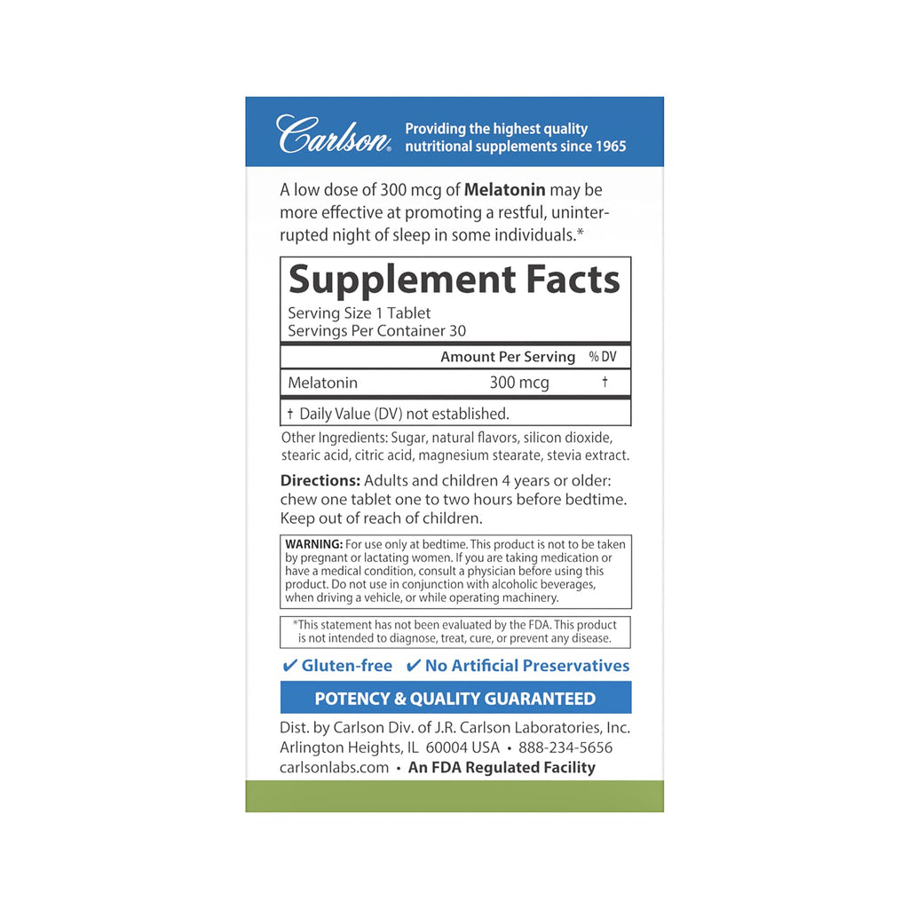 Carlson Melatonin 300 mcg Healthy Sleep - 30 Chewable Tablets - image 2