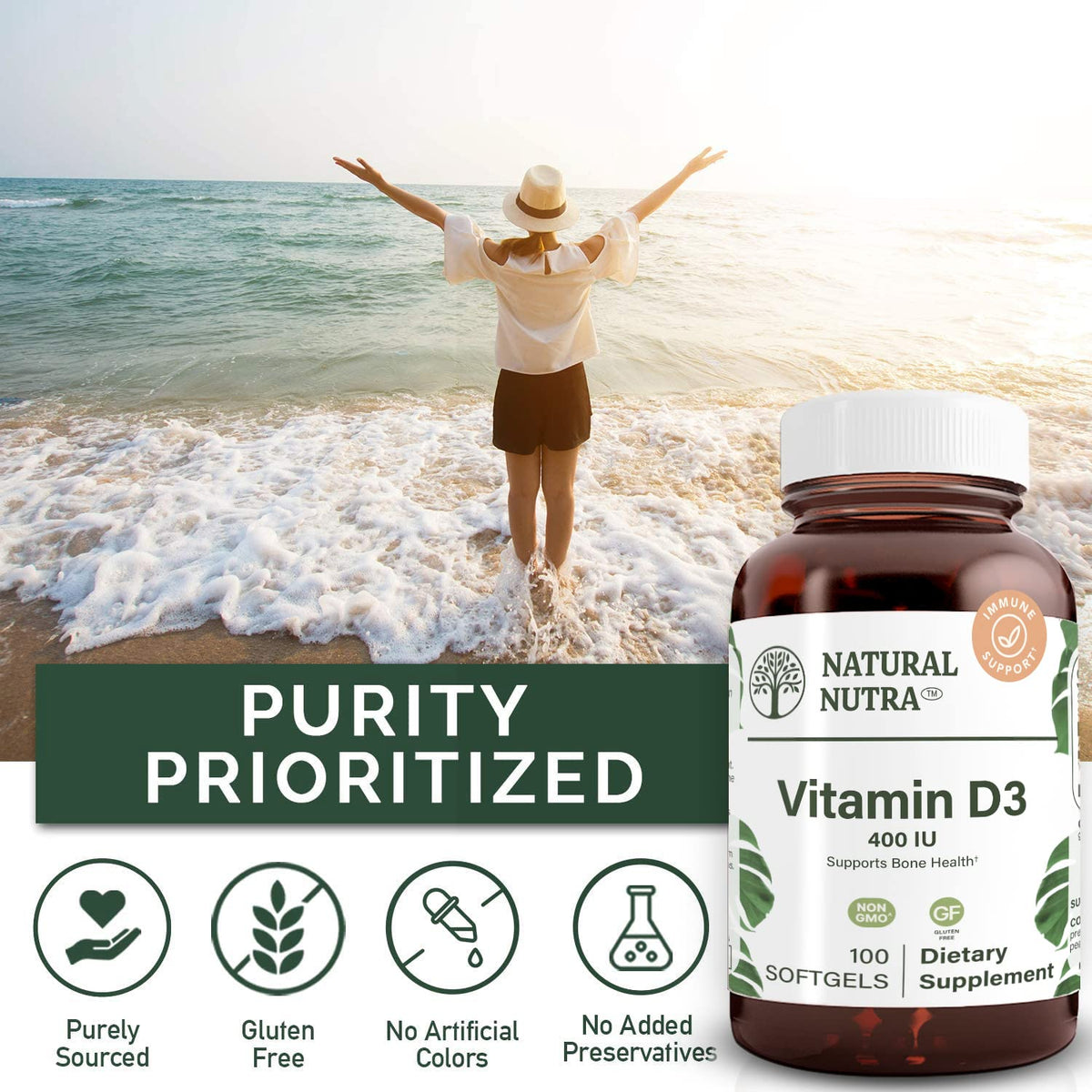 Natural Nutra Vitamin D3 400 IU Softgels, Gluten-Free - 100 Count - image 4
