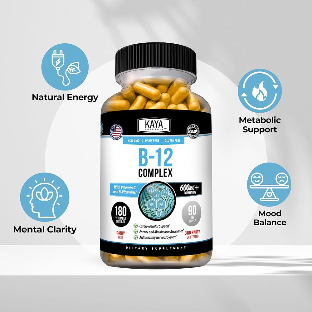 Kaya Naturals B-12 Complex Multivitamin for Energy - 180 Capsules - image 4