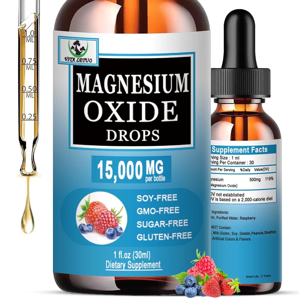 Vita Letuo Magnesium Oxide 500mg Liquid Drops for Sleep - 1 Fl Oz