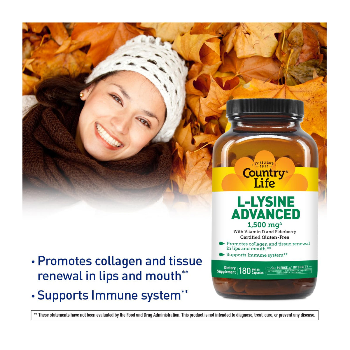 Country Life L-Lysine Advanced 1500 mg with Vitamin D3 - 180 Capsules - image 5